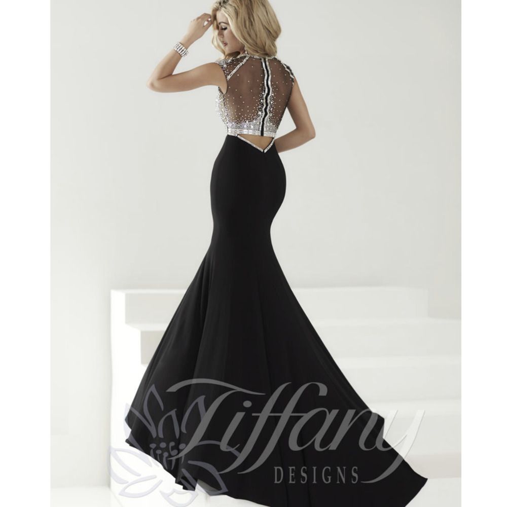 Tiffany Designs Black Jeweled Sparkle Prom Gown Size Small